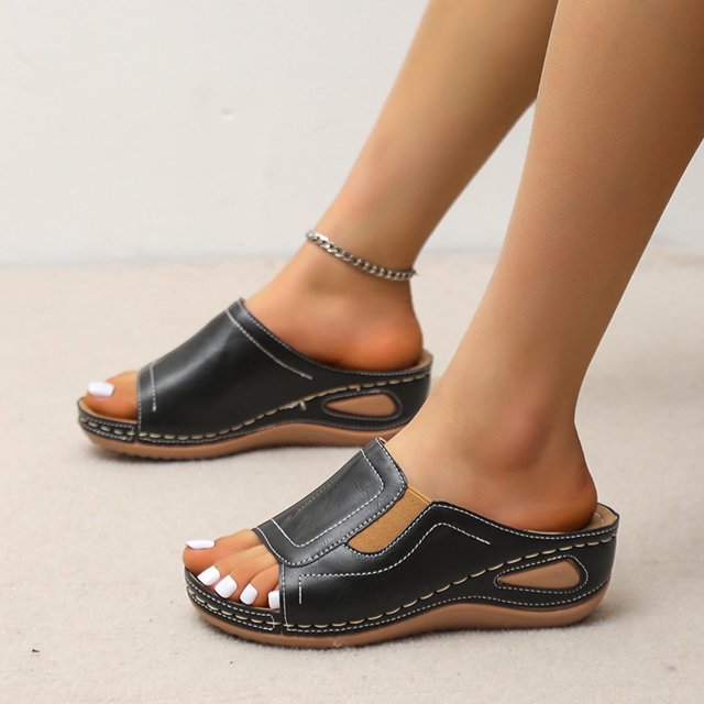 LSLJS Sandales à Talon Compensé Haut à Bout Ouvert Cousues pour Femmes, Pantoufles pour Femmes