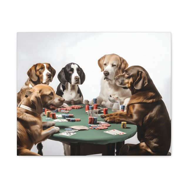 Dogs Playing Poker Funny Game Playing Card Canvas Wall Art for Home Decor Ready-to-Hang