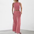 thumbnail image 1 of Ensemble Pantalon 2 Pcs Décontracté Col Rond Poches Tenue de Vacances (Noir S), 1 of 9