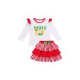 thumbnail image 1 of FOCUSNORM Tenue de Noël pour Petites Filles, Haut à Manches Volantes, Jupe à Rayures, 1 of 8