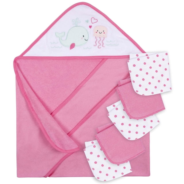 Parent’s Choice Hooded Towel and 5 Washcloths Set, Girl