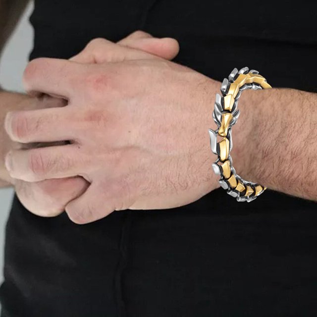 facefd Bracelet Gothique Punk en Acier Titane Écailles de Dragon Multicolore 9.05 Pouces