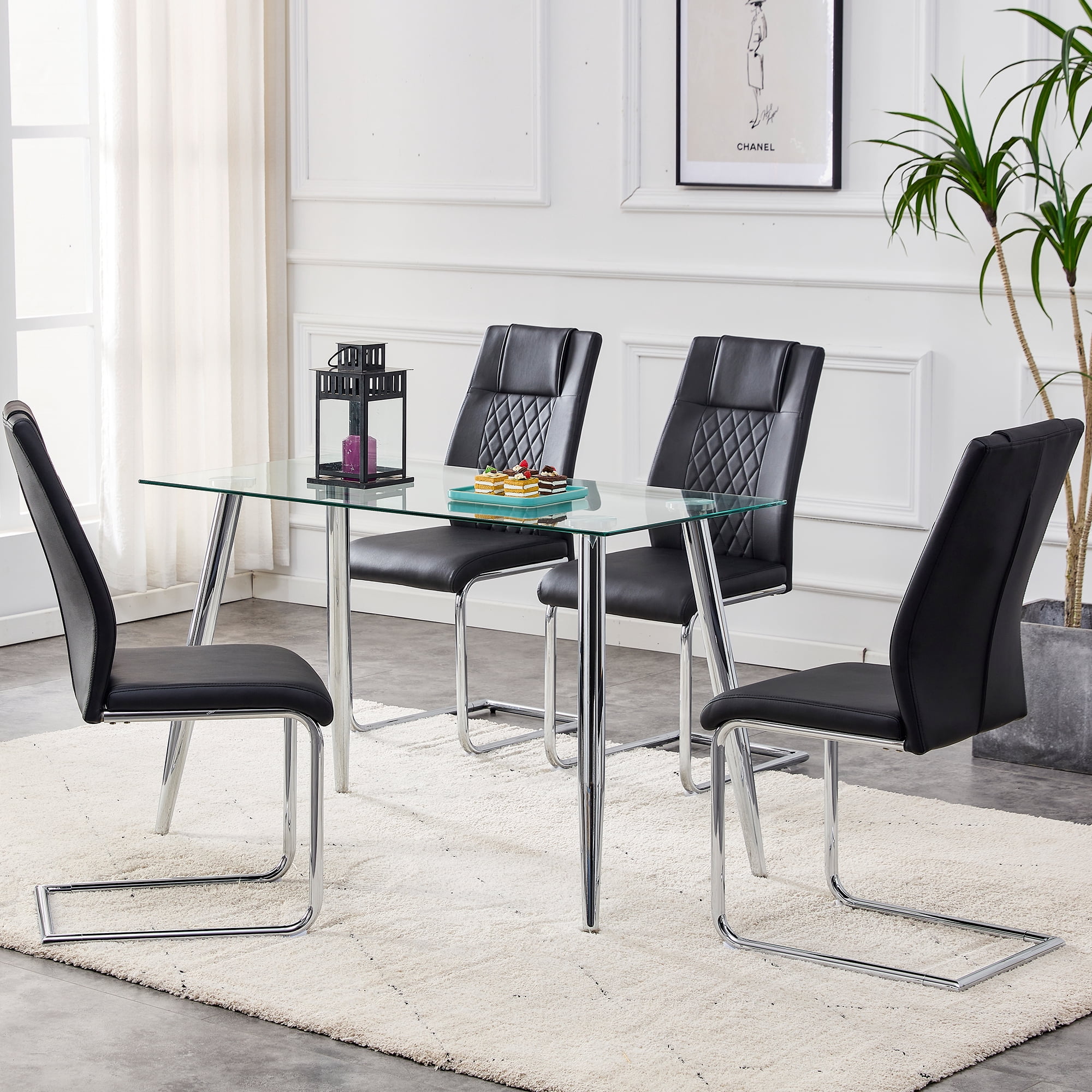 Noble House Ensemble de 6 chaises de salle à manger modernes, siège rembourré en faux cuir avec pieds métalliques, pour cuisine, salon ou chambre, noir
