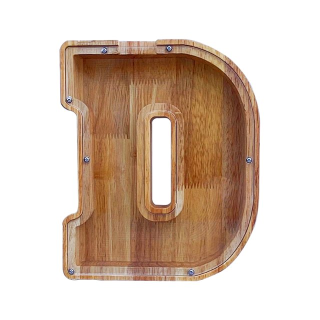 Wooden English Letter Savings Can with Transparent Glass Front for Coin Storage