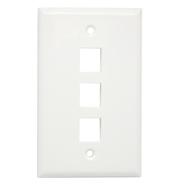 axGear Plaque Murale Keystone à 3 Ports, Gang Simple, Taille Standard, Prise RJ45, Insert Modulaire Blanc, Conçu pour les Connexions Ethernet Ou de Cinéma Maison. Comprend Trois Trous Keystone Rectangulaires, une construction en Plastique durable à Fort Impact et une Surface Lisse au design Décoratif Classique. Inclut des Vis de Montage.