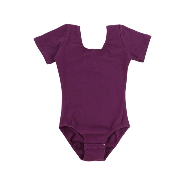 transemion Ensemble de Danse Extensible pour Enfants, Doux pour la Peau, Classique, Col Rond, Justaucorps Combinaison, Tenue de Danse Douce, Costume, Léotard, Violet 2TG