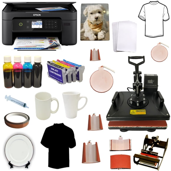 Heat Press Machine Transfer 8in1 and Printer Sublimation Ink Wireless Bundle