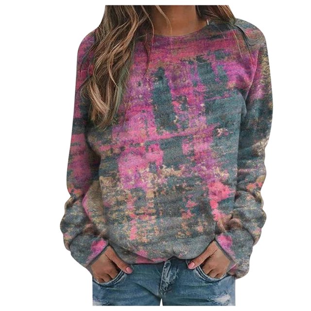 CEHVOM Chandails à Imprimé Décontractés pour Femmes, Col Ras du Cou Thermique, Manches Longues, T-Shirts Amples, Liquidation Com