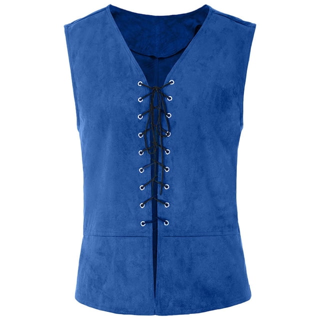 LSLJS Vintage Medieval Men Vest Laced Up Renaissance Sleeveless Waistcoat Gothic,