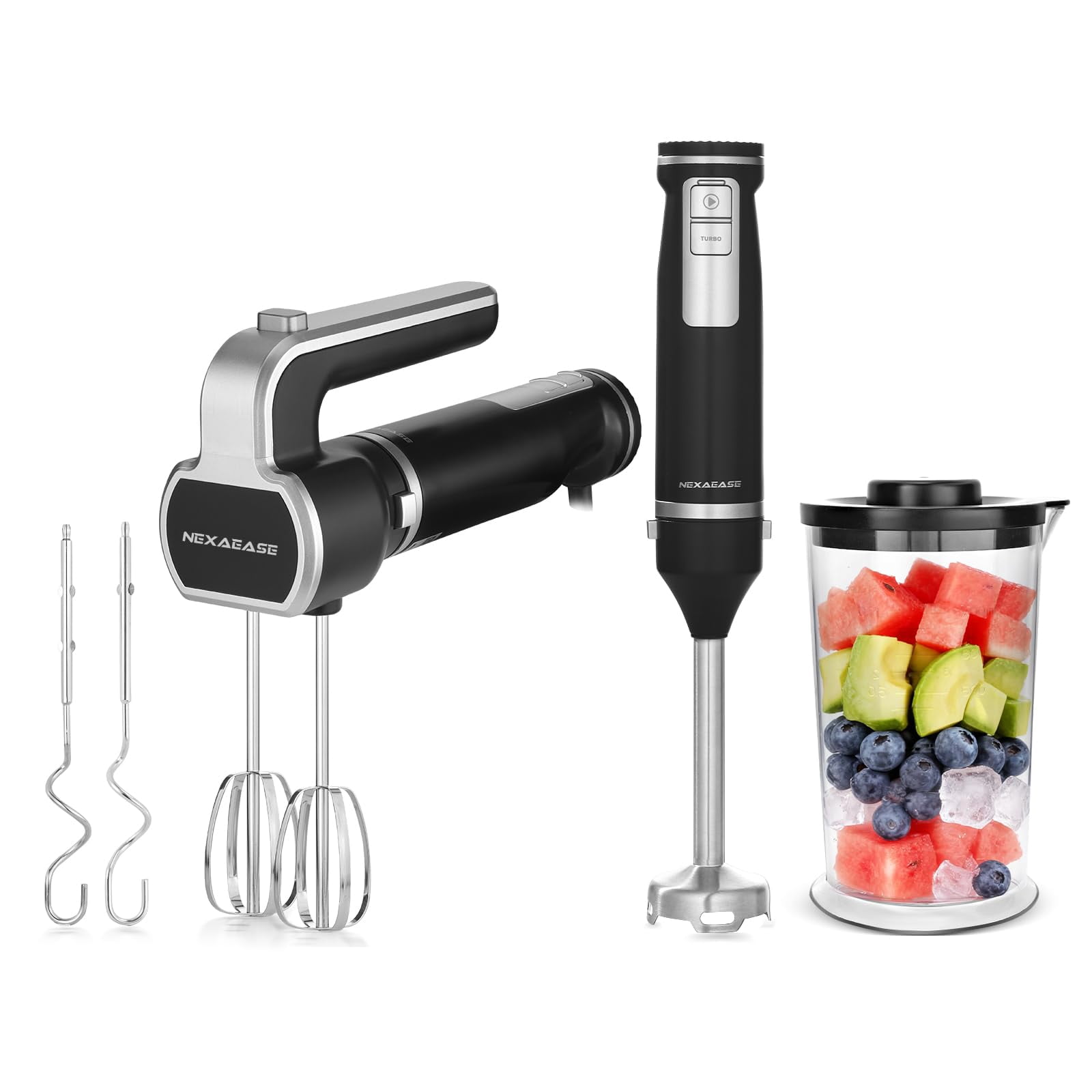 2-In-1 Hand Mixer Immersion Blender Electric Handheld, Portable Hand Blender Electric Mixer with Beater Dough Whisk & Blending Cup, Food Processor Ki