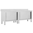thumbnail image 1 of vidaXL Work Tables with Sliding Doors 2pcs 240x50x(95-97)cm Stainless Steel, 1 of 5