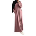 thumbnail image 2 of Robes pour Femmes 2025 Élégantes Élégantes Couleur Unie Manches Longues Bouffantes Col Rond Maxi Robe Soleil Décontractée Musulmane Rose m, 2 of 5