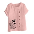 thumbnail image 4 of Pisexur Hauts pour Femmes Décontractés en Lin Col Rond Grande Taille Imprimé Manches Courtes T-shirt Blouse, Hauts d'Été pour Femmes Rose,P, 4 of 5