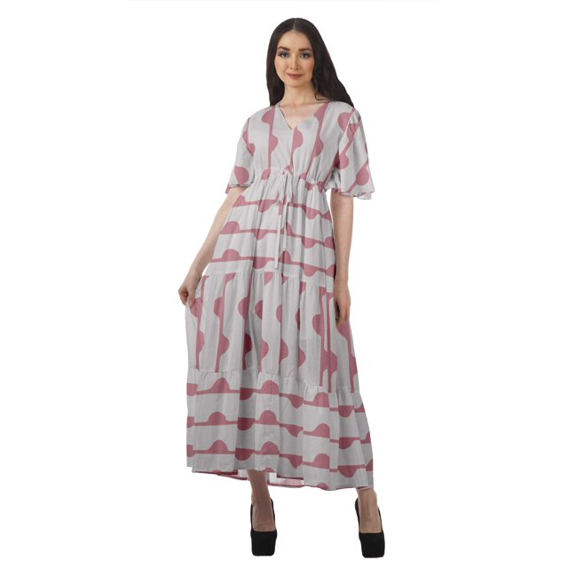 Moomaya Robes d'Été Imprimées à Manches Courtes pour Femmes, Tenue de Fête Décontractée