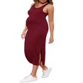 thumbnail image 3 of EIMELI Robe pour Femme Enceinte Couleur Unie Sans Manches Robe en Tricot Col Ras du Cou Ajustée Robe Midi Débardeur Robe d'Été Décontractée Robe de Maternité, 3 of 7