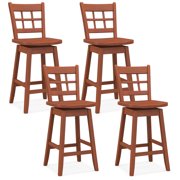 Gymax 4PCS 24.5 Inch Counter Height Bar Chairs Swivel Bar Stools w/ Hollow Backrest Walnut