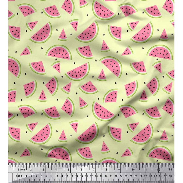 Soimoi Poly Georgette Fabric Seeds & Watermelon Fruits Decor Fabric Printed Yard 52 Inch Wide