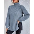 thumbnail image 3 of EYIIYE Chandail d'Automne et d'Hiver pour Femme à Manches Longues, Col Roulé, Tricot, Chandail, Couleur Unie, Ourlet Fendu, Long Tricot, Chandail, Ample, Décontracté, Confortable, Hauts, 3 of 8