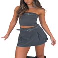 thumbnail image 2 of Tenue d'Été 2 Pcs pour Femmes Débardeur Court Sans Manches + Jupe Plissée Mini avec Ceintures, 2 of 6