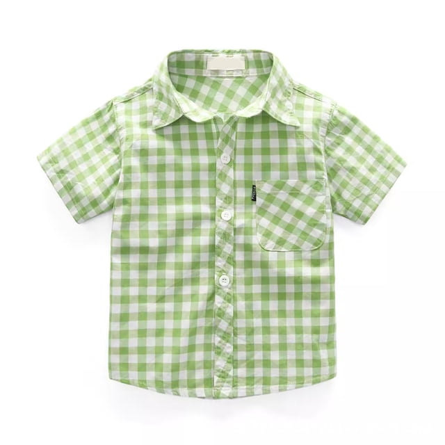 DXOUPM Girls Short Sleeved Shirt Versatile Lapel Button Down Plaid Tops Kids Trendy Clothes