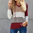 thumbnail image 3 of Women‘s Color Block Knit Hoodies Sweaters Loose Long Sleeve V Neck Drawstring Pullover Sweatshirts (Grey-2XL), 3 of 5