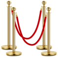 thumbnail image 1 of Towallmark Ensemble Élégant de Poteaux de Chandelier Dorés - 4 Poteaux avec 2 Cordes Rouges, Acier Inoxydable, 37,5 Po de Hauteur, Base Lestée, Corde de 5 Pi pour le Contrôle de File d'Attente, Événements VIP, Hôtels, Banques, Entrée de Tapis Rouge, 1 of 8