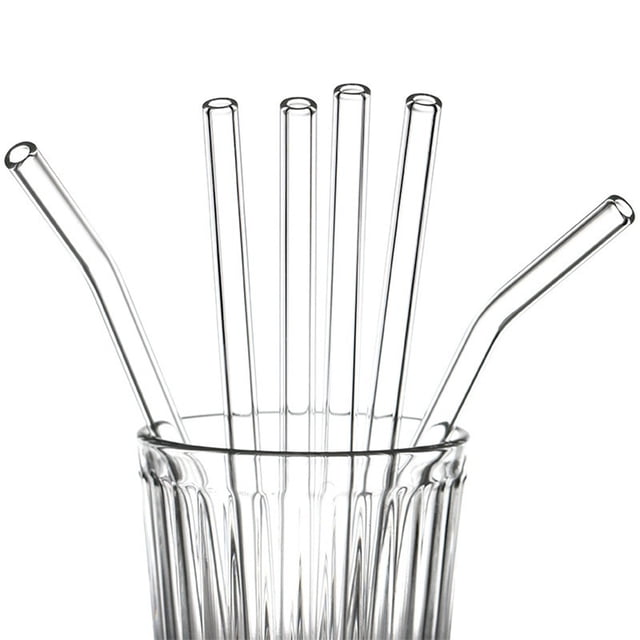 Wuztai Pailles en Verre Transparentes, Pailles Anti-Rouge à Lèvres Non Jetables, Ensemble de Pailles Réutilisables en Borosilicate Lavables pour Boissons Eau Plage Fête