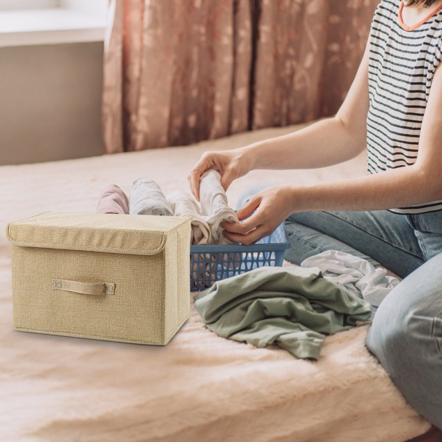 Collapsible Storage Containers,Clothing Storage Containers Cotton and Linen Cloth Covered Storage Box Clothing and Debris Storage Artifacts Household Daily Collapsible Washing Box