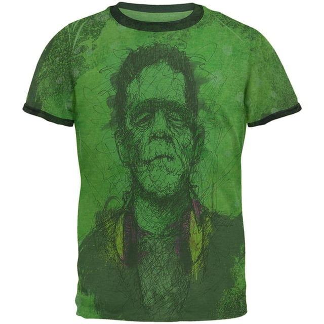 Halloween Frankenstein Raver Horror Movie Monster Mens Ringer T Shirt