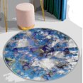 thumbnail image 1 of JV Home Tapis Rond Élégance Bleu Jaune Blanc 4 Pi Lavable Antidérapant, 1 of 7