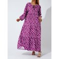 thumbnail image 4 of Kmbangi Robe Longue pour Femmes à Imprimé Géométrique, Col en V, Manches Longues Bouffantes, Coupe Ample, Robe Mode pour le Printemps et l'Été, 4 of 9