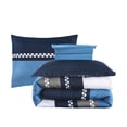 thumbnail image 3 of Marina Decoration Ultra Soft Luxury Fluffy Goose Down Alternative Bed in a Bag Bedding Printed Comforter Set Includes Sheet Set, Navy Blue Geometric Stripes Pattern, 3 of 4