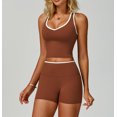 thumbnail image 2 of PISONIC Women Two Piece Workout Sets Color Block Backless Tank Top and High Waist Booty Lifting Shorts Gym Yoga Active Outfits, 2 of 6
