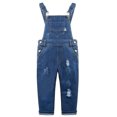 thumbnail image 1 of KIDSCOOL SPACE Salopette en Jean Mode pour Filles, Coupe Ajustée, Trous Déchirés et Égratignés, Bleu, 6-7 Ans, 1 of 6