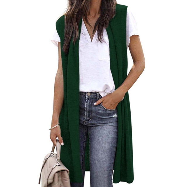 Cardigan Kimono Léger Sans Manches à devant Ouvert avec Poches pour Femme, Décontracté