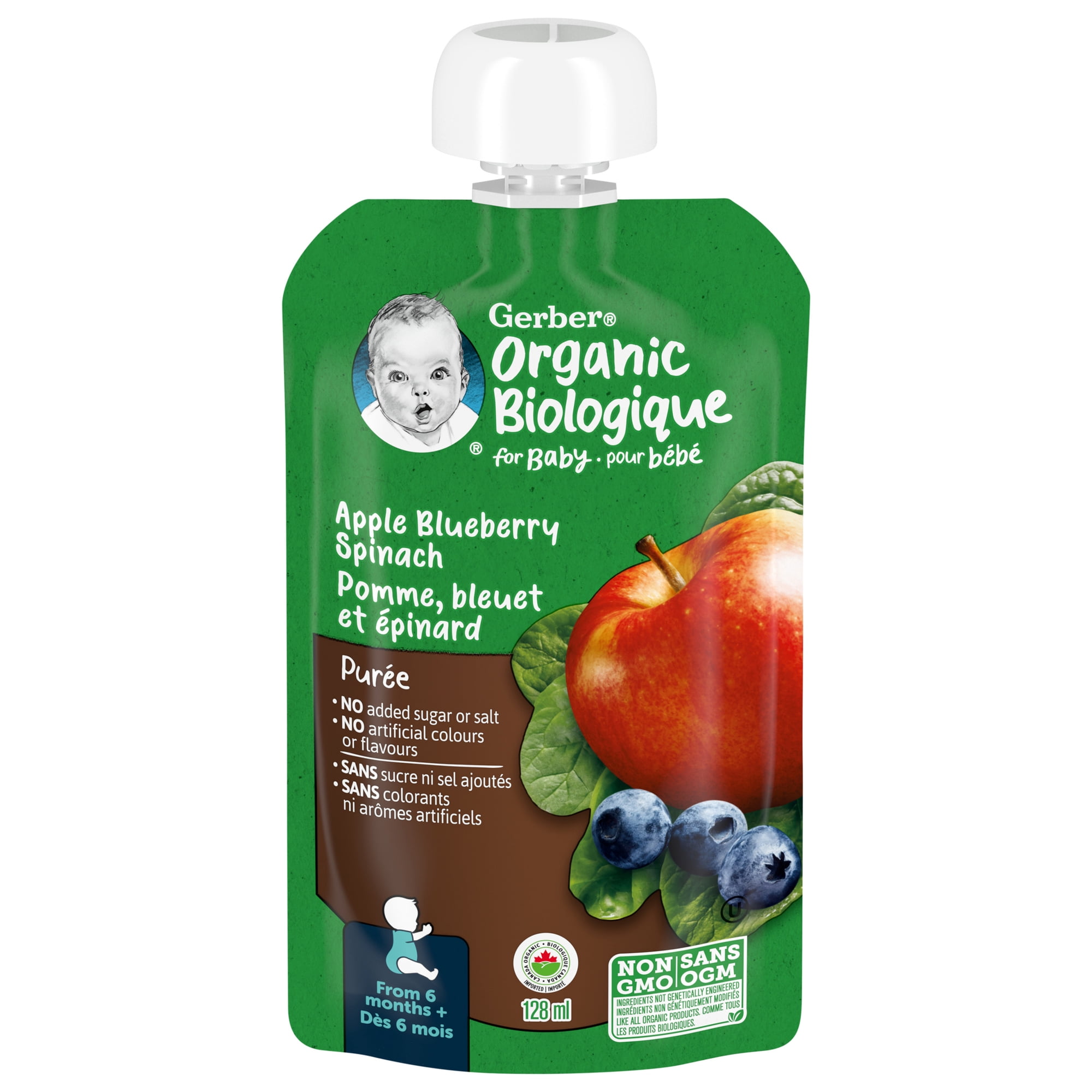 Gerber Organic Purée, Apple Blueberries Spinach, Baby Food 128 Ml