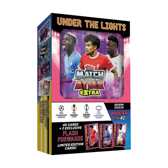 2023-24 Topps Match Attax Extra Champions League Cards - Mini Boîte Booster 2 Flash Forwards (40 Cartes + 3 le)