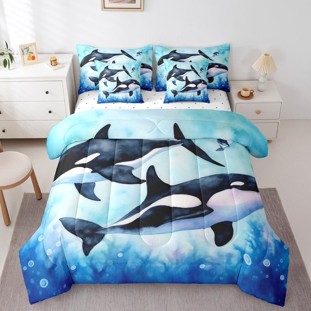 YST Cartoon Killer Whale 7-Piece Comforter Set, Ocean Theme, King