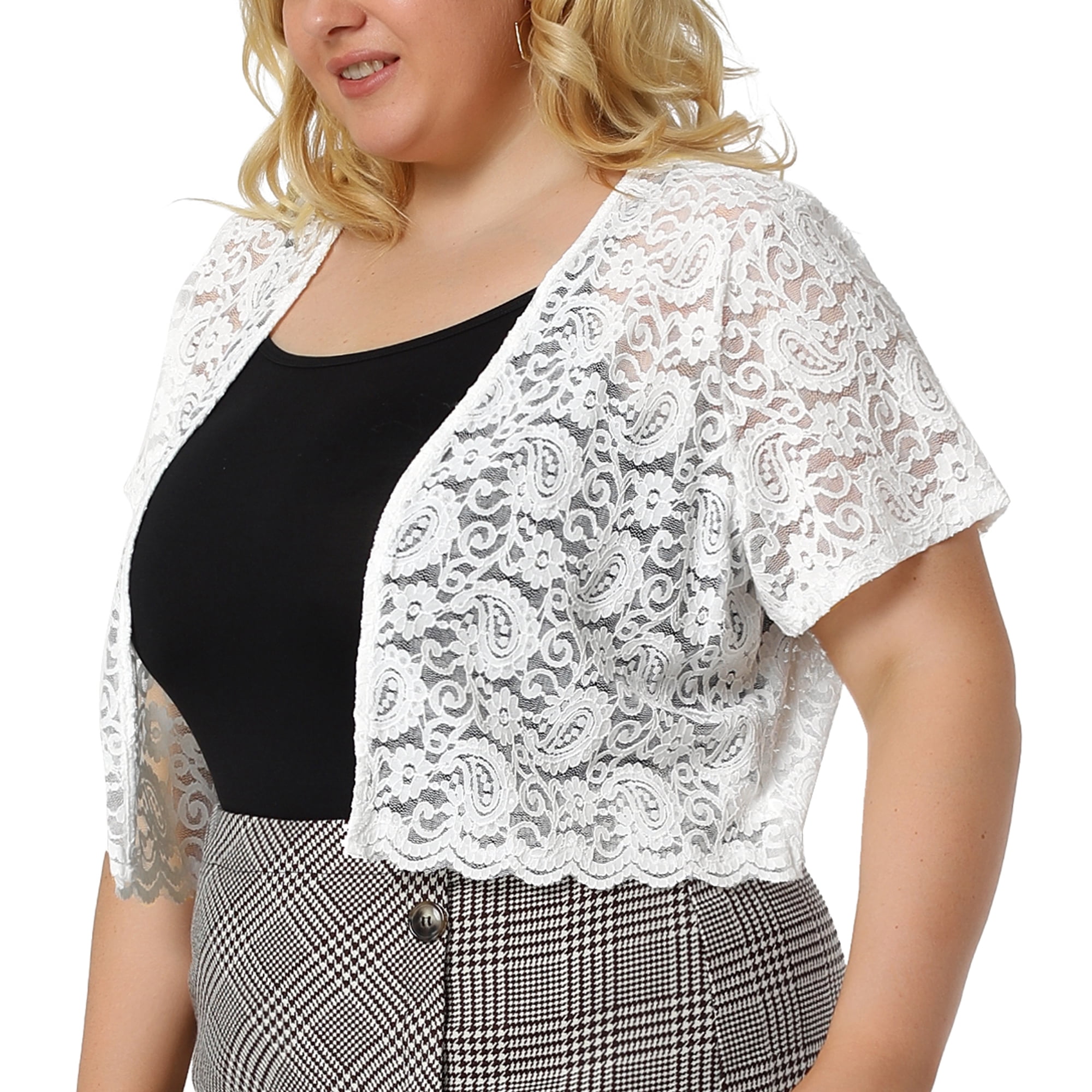 GRACE & GRANDEUR Boléro Court en Dentelle Ajourée pour Femme Grande Taille