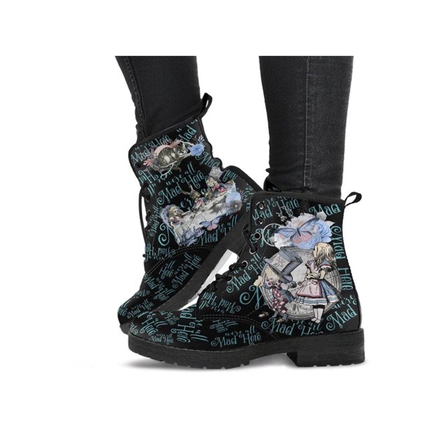 UKAP Women Leather Boot Floral Short Bootie Lace Up Ankle Boots Work Booties Waterproof Letter 5