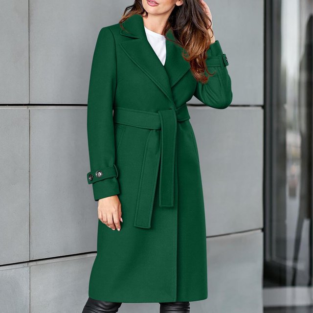 LSLJS Womens and Winter Lapel Woolen Cloth Coat Trench Jacket Long Overcoat Outwear