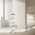 thumbnail image 4 of Cagogo under $5 Rolling Storage Cart, 5 Tier Corner Shelf, Bathroom Storage Rack with Wheels, Rolling Kitchen Pantry Organizer, Living Room Snack Storage Shelf, Movable Plastic Storage Rack, 4 of 6