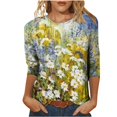 thumbnail image 2 of Meichang Chemises pour Femmes Décontractées, Chemises à Manches 3/4 pour Femmes Été Col Rond Ample Tunique Décontractée Imprimé Floral Blouse Tee, 2 of 5