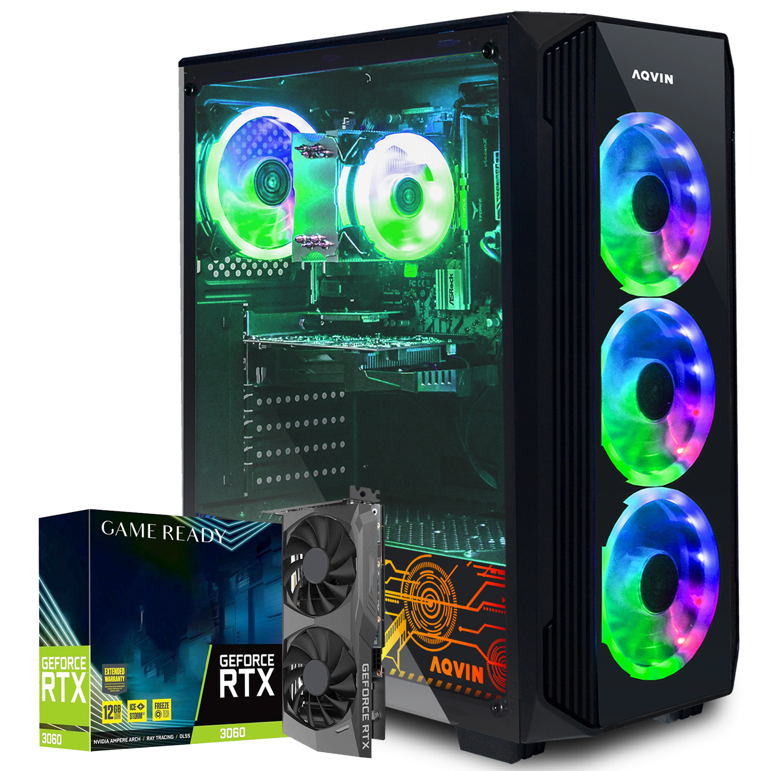 AQVIN ZForce Gaming Desktop Computer Tower - Intel Core i3 3.6Ghz, GeForce RTX 3060 12GB GDDR6, 32GB DDR4 RAM 1TB SSD, RGB Fans, Windows 11 Pro, HDMI, Gamer Desktop Computer - Black