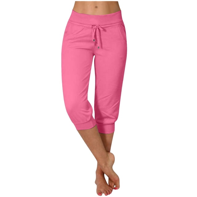 Liquidation d'Économies d'Été! RQYYD Pantalons Capri pour Femmes Été Décontractés Capris Raccourcis Pantalon de Yoga Jogger à Cordon avec Poches Bas Resserré Pantalons de Survêtement Liquidation
