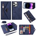 thumbnail image 1 of For iPhone 13 Pro Wallet Case,Women/Men A Multi-Card Slot Card Holder Premium Folio Flip Leather Protective Zipper Pocket Purse Wallet Case With Hand Strap and Shoulder Strap Case, 1 of 9