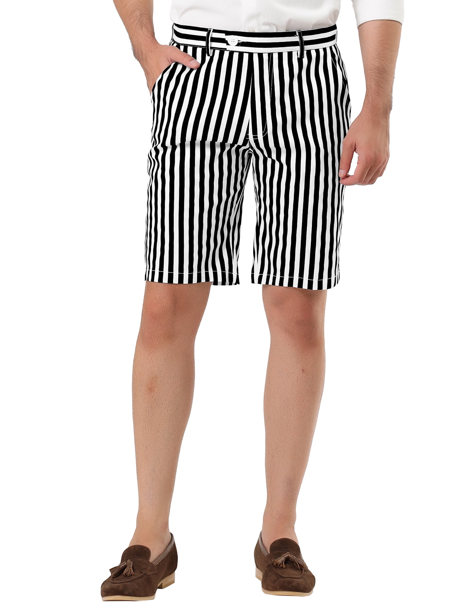 INSPIRE CHIC Men's Shorts Allover Striped Belt Loop Zipper Button Closure Pockets Casual Shorts 28 White