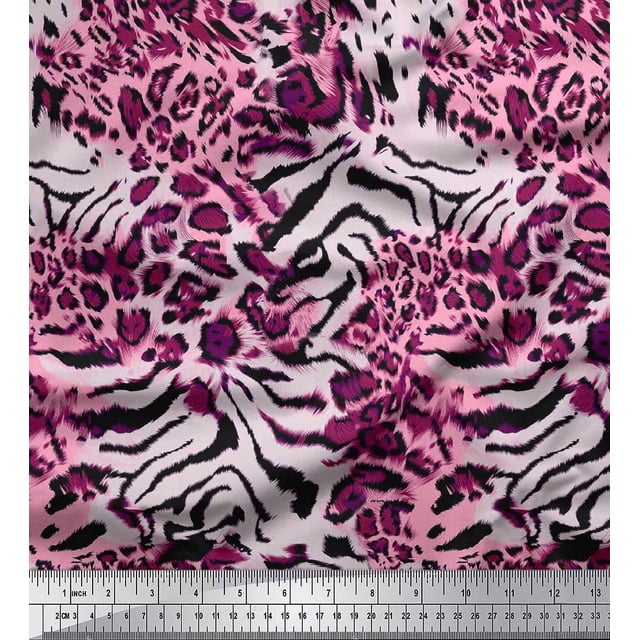 Soimoi Red polyester Crepe Fabric Leopard & Wild Animal Skin Print Fabric by The Yard 52 Inch Wide