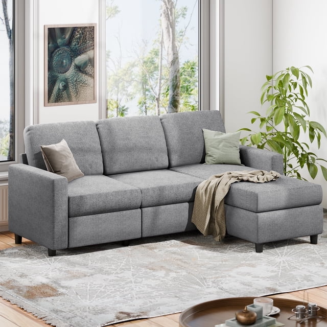 Walsunny Canapé Sectionnel Convertible Réversible de 73,6 Pouces, Canapé-Lit Sectionnel en L 3 Places avec Méridienne Réversible pour Petit Espace, Gris Pâle