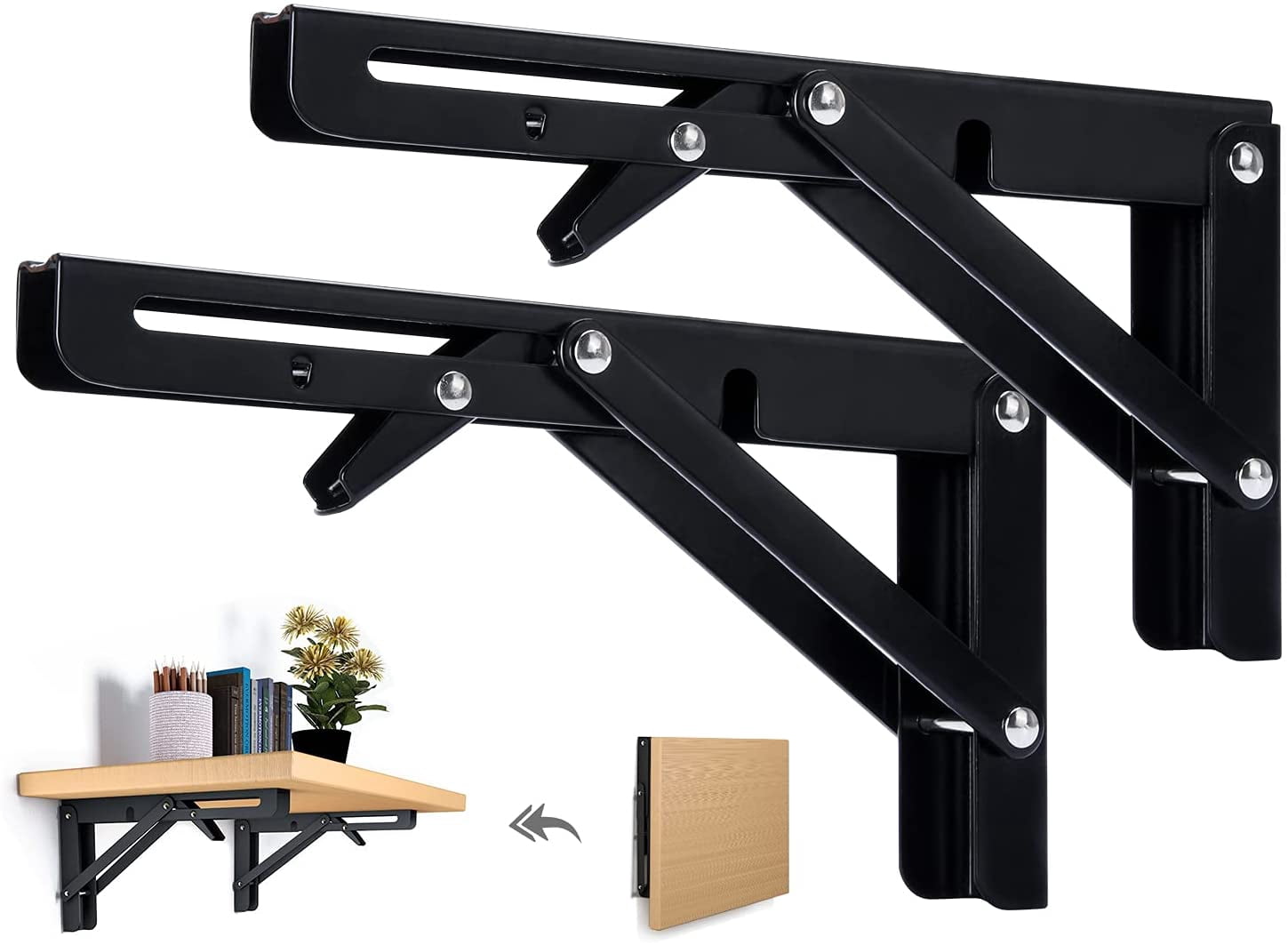2Pcs Folding Shelf Bracket 250Mm Folding Bracket Wall Shelf Heavy Duty Folding Bracket Black Folding Console Bracket For Table Wall Shelf 50Kg Load Bearing